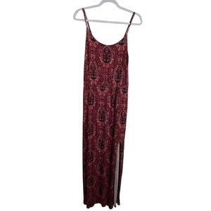 American Eagle Maxi Dress Side Slit Spaghetti Strap Size XL Damask Print